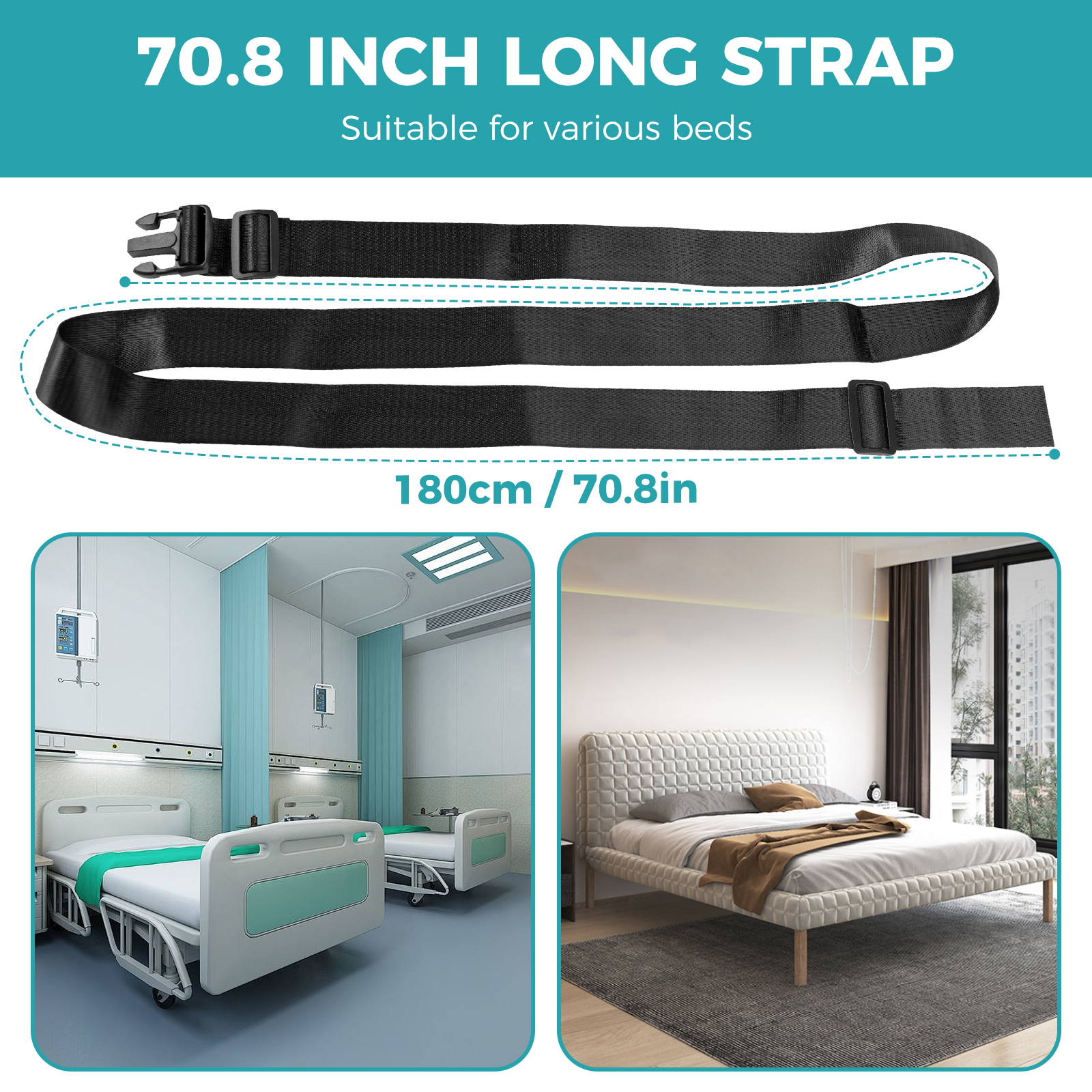 ENLUNTRA Dementia Patient Restraints, 70 Inch Long Shoulder Strap for Elderly Hospital Bed, Safety Belt for Seniors