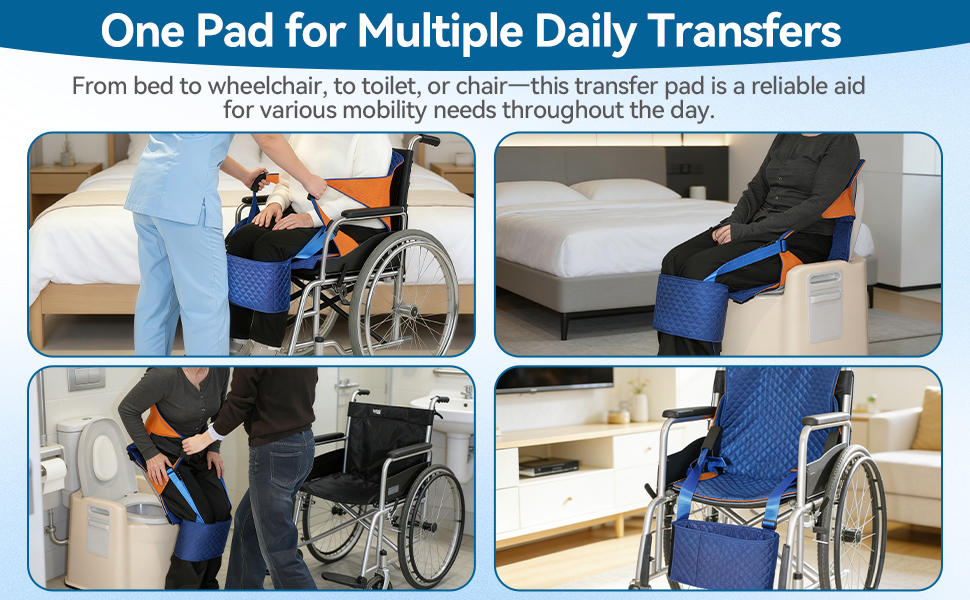 Transfer Sling for Wheelchair with Toilet Opening, Adjustable Patient Lift Chair & Transfer Board, Comfortable Mobility Aid with Knee Pads for Disabled Adults