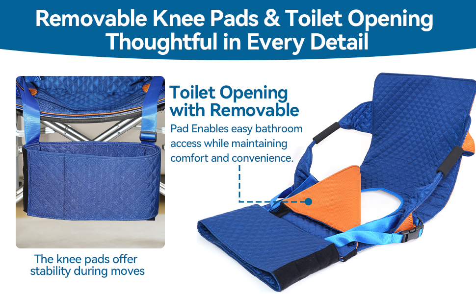 Transfer Sling for Wheelchair with Toilet Opening, Adjustable Patient Lift Chair & Transfer Board, Comfortable Mobility Aid with Knee Pads for Disabled Adults