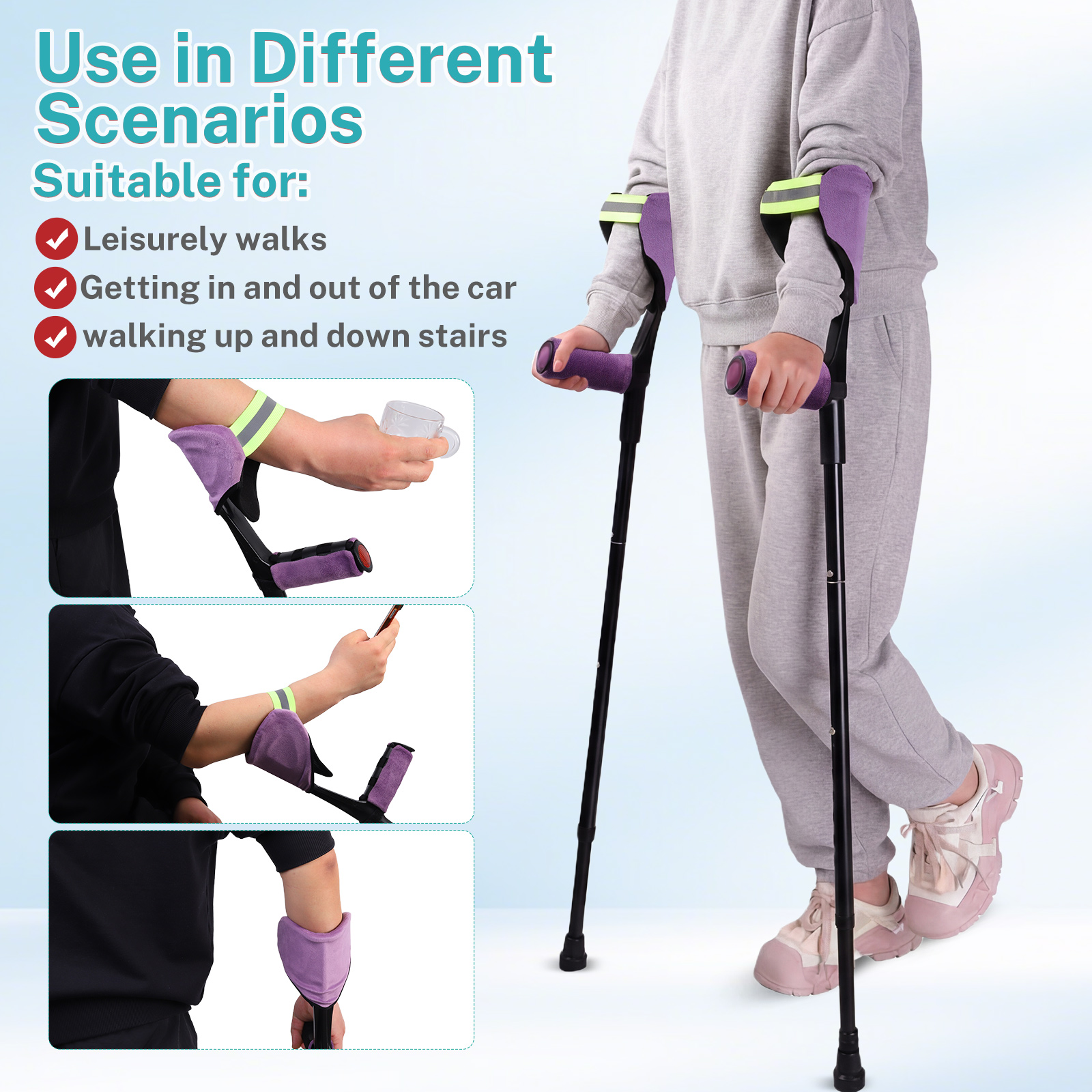 Durable Double Handheld Mobility Aids for Knee Rehabilitation Includes Cushioned Wrist Rests