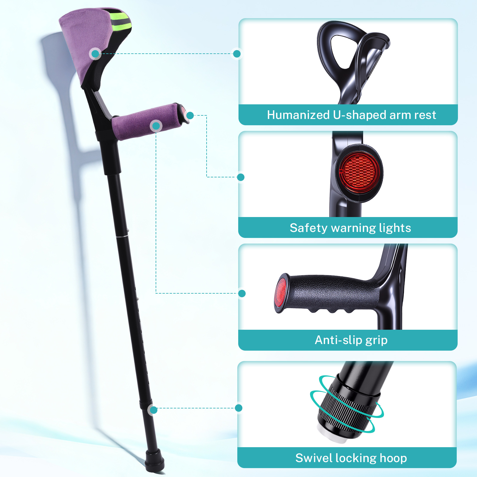 Durable Double Handheld Mobility Aids for Knee Rehabilitation Includes Cushioned Wrist Rests