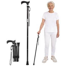 High-Strength Carbon Fiber Walking Stick, Adjustable Height Foldable Cane with Slip-Resistant Rubber Base & Metal Clips, Safe Crutch for Rehabilitation