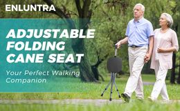 Multifunctional Folding Walking Cane with Seat - Adjustable Height Walking Stick with LED Light, Ergonomic Handle & Stable Tri-pod Frame for Elderly