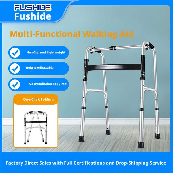 Aluminum alloy aid cane for the elderly, medical equipment with wheels and seat cushion, foldable walking support device
