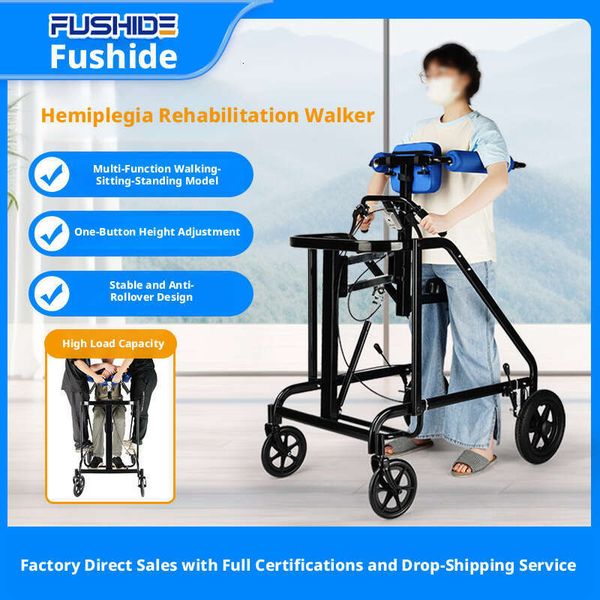 Walking aid for rehabilitation, lower limb training stand-up walker, walker with foot pedal, four-wheeled