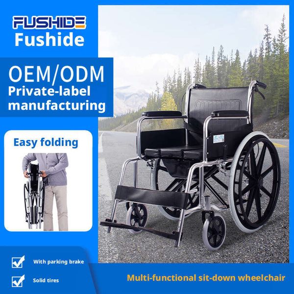 Fushide Aluminum Alloy Elderly Disabled Wheelchair Lightweight Four-Wheel Mobility Scooter Foldable with Parking Brake