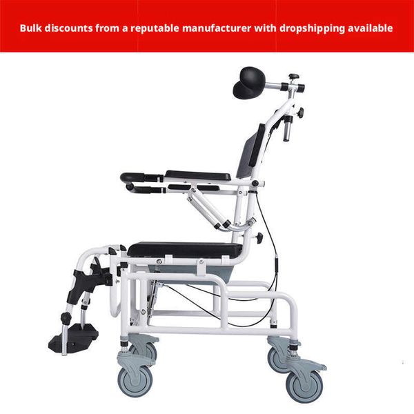 Elderly Commode Chair Wheels, Lightweight Wheelchair, Washable for Hair and Bath, Aluminum Alloy, Multifunctional with Potty, Armrests, Health Care, Portable