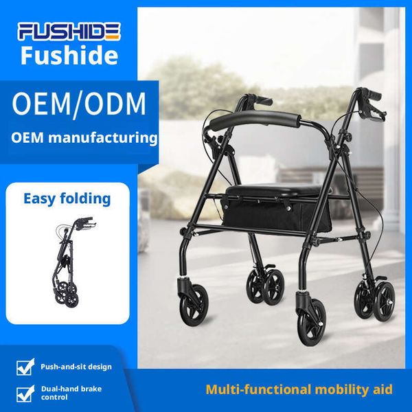 Aid for Elderly Rehabilitation Support Cane Cart with Seat Walking Assistive Device Anti-Fall
