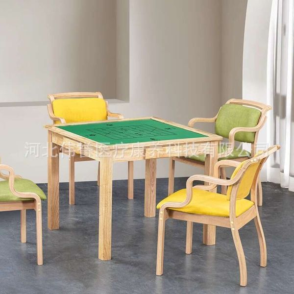 Wooden card hand-cranked mahjong table and chair set, dual-use dining multifunctional square chess table, senior furniture