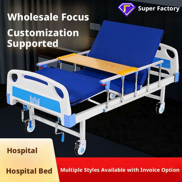 Manual medical bed hospital patients elderly, with manual dual controls for lifting back and raising the legs