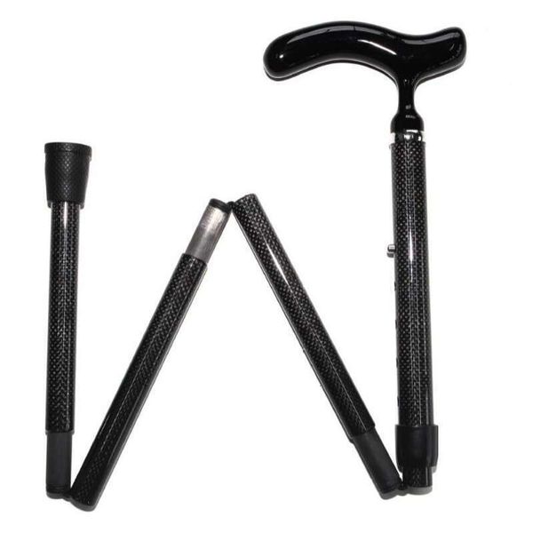 Factory Direct Supply 3K Plain Weave Glossy Carbon Fiber 5-Section Folding Telescopic Ultra-Light Japanese-Style Elderly Cane Anti-Slip