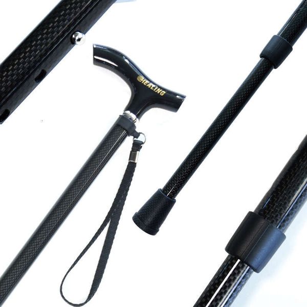 Factory Direct Supply 3K Plain Weave Glossy Carbon Fiber 2-Section Telescopic Ultra-Light Japanese Style Elderly Cane Anti-Slip