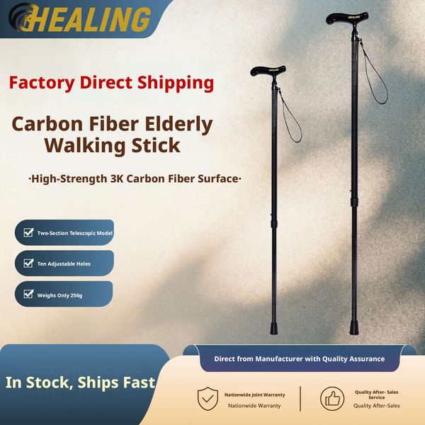 OKHEALING Carbon Fiber 3K Walking Stick Folding Telescopic Elderly Portable Cane Manufacturer Direct Sale Non-Slip Outdoor