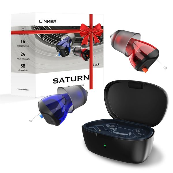 LINNER Saturn New OTC Hearing Aids for Senior & Adult, Rechargeable Amplifiers with Comfort Design, Noise Cancellation for Aid & Assist Hearing(Black)