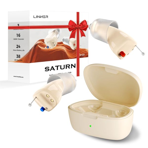LINNER Saturn New OTC Hearing Aids for Senior & Adult, Rechargeable Amplifiers with Comfort Design, Noise Cancellation for Aid & Assist Hearing(Beige)