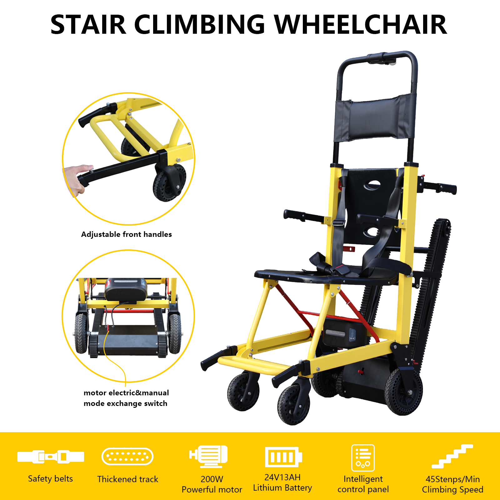 Electric Stair Climbing Wheelchair Foldable Stair Lifts for Seniors 480lbs Load Capacity Motorized Stair Chair Stairlift with Seat Belts Comfortable Cushion