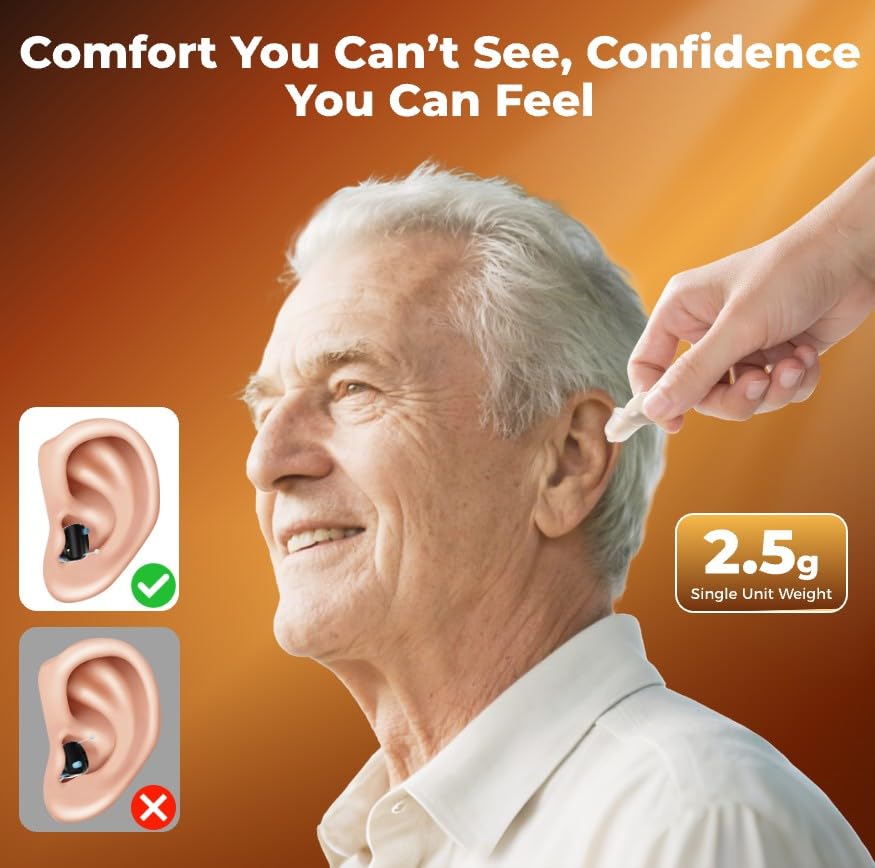 LINNER Saturn OTC Hearing Aids for Senior & Adult, Noise Cancellation for Aid & Assist Hearing, Discreet & Nearly Invisible In-Ear DeviceBeige