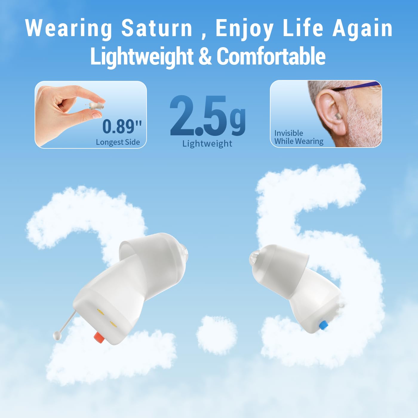 LINNER Saturn OTC Hearing Aids for Senior & Adult, Rechargeable Amplifiers with Comfort Design, Noise Cancellation for Aid & Assist HearingWhite