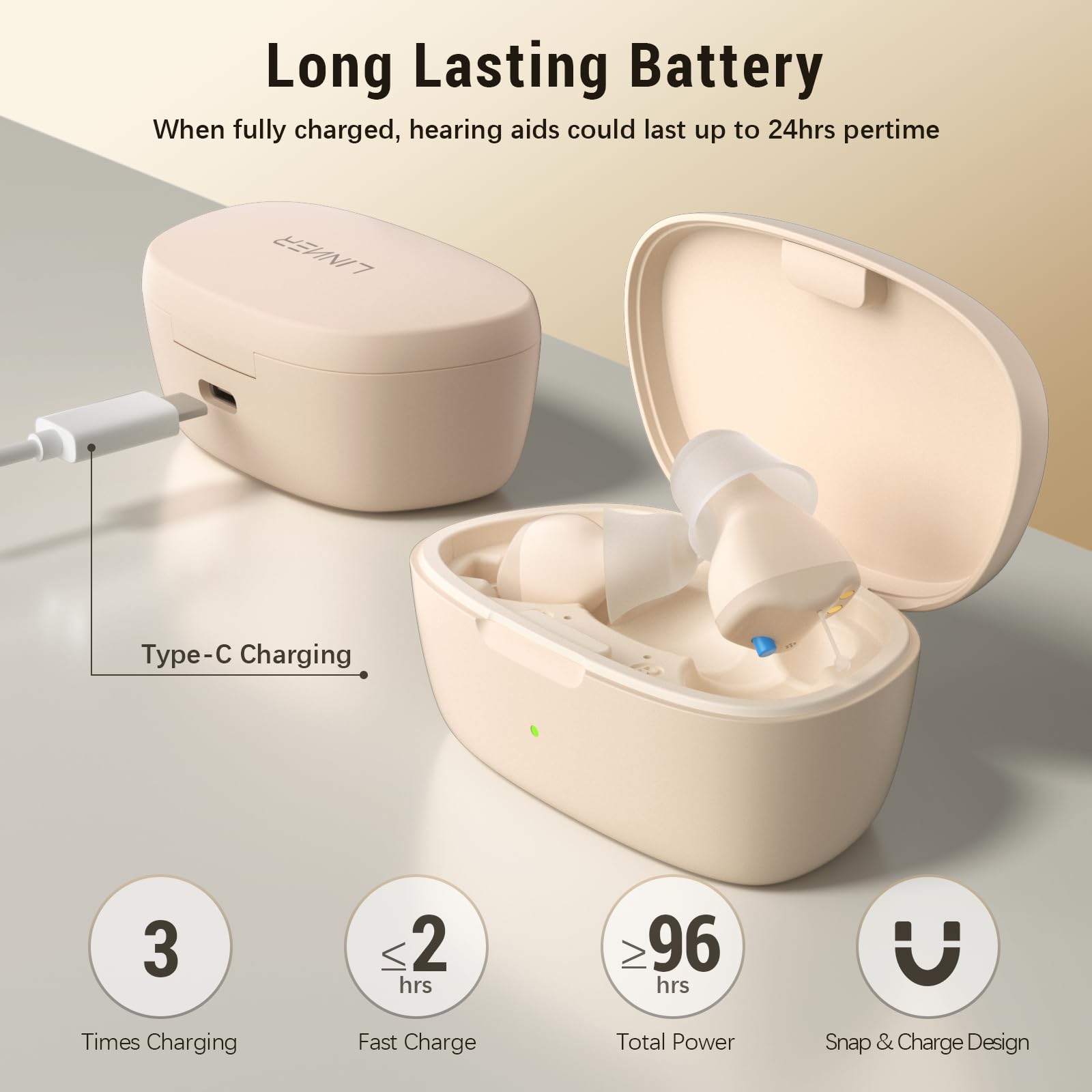 LINNER Saturn New OTC Hearing Aids for Senior & Adult, Rechargeable Amplifiers with Comfort Design, Noise Cancellation for Aid & Assist HearingBeige