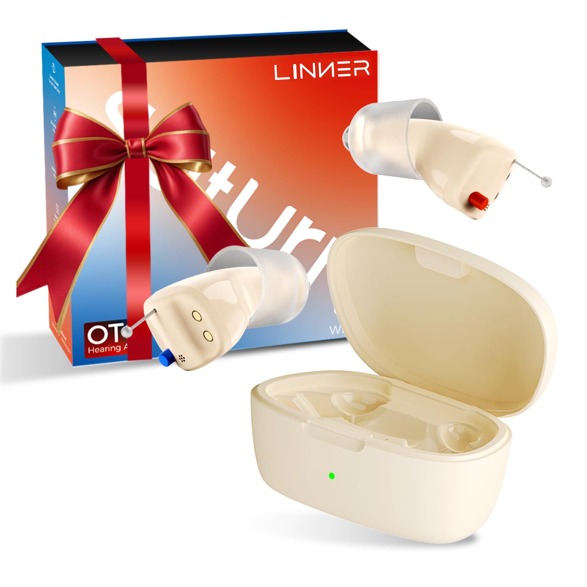 LINNER Saturn OTC Hearing Aids for Senior & Adult, Noise Cancellation for Aid & Assist Hearing, Discreet & Nearly Invisible In-Ear DeviceBeige
