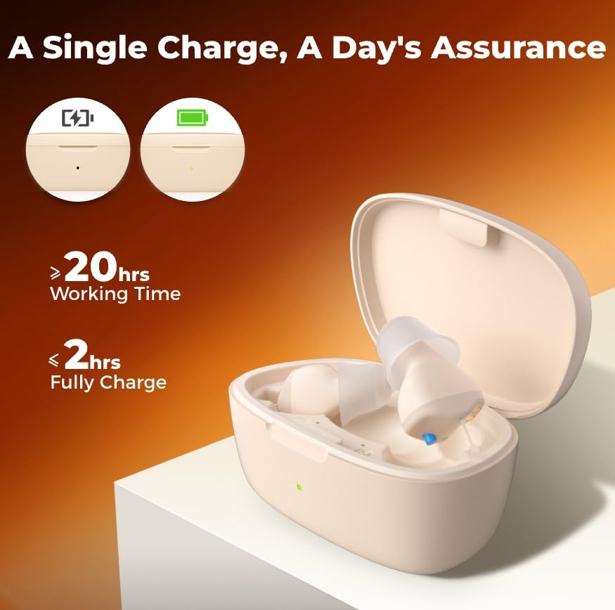 LINNER Saturn OTC Hearing Aids for Senior & Adult, Noise Cancellation for Aid & Assist Hearing, Discreet & Nearly Invisible In-Ear DeviceBeige