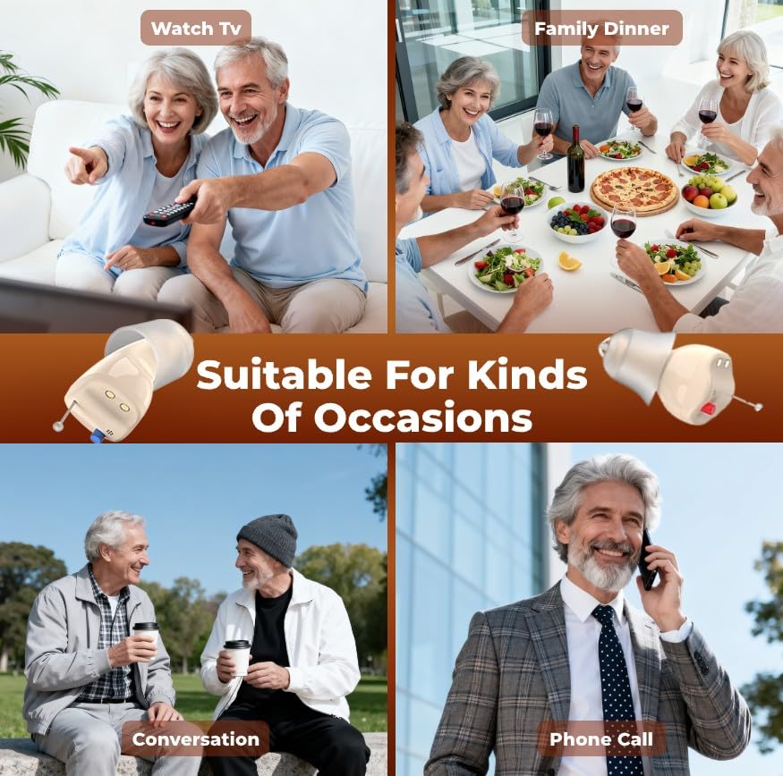 LINNER Saturn OTC Hearing Aids for Senior & Adult, Noise Cancellation for Aid & Assist Hearing, Discreet & Nearly Invisible In-Ear DeviceBeige