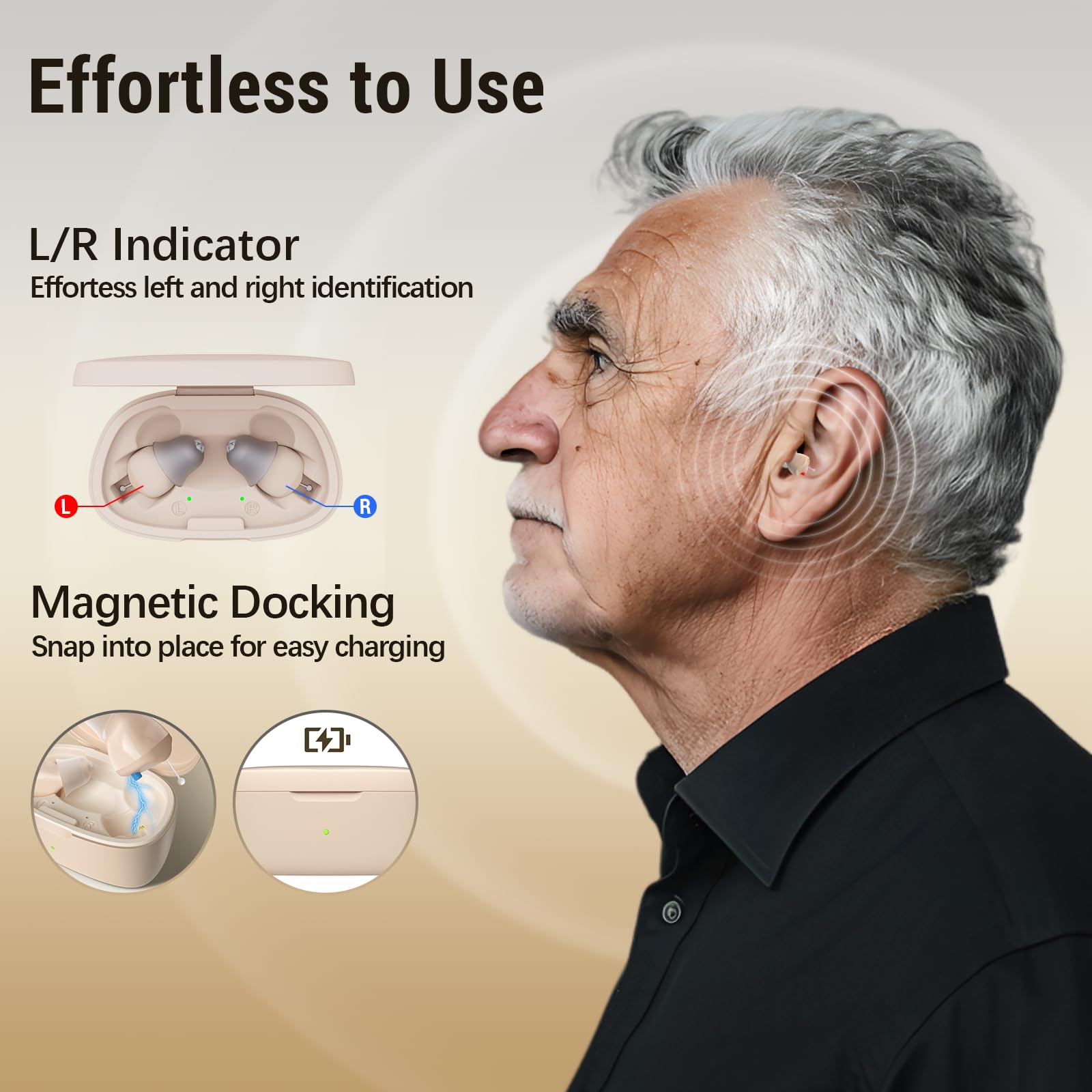 LINNER Saturn New OTC Hearing Aids for Senior & Adult, Rechargeable Amplifiers with Comfort Design, Noise Cancellation for Aid & Assist HearingBeige